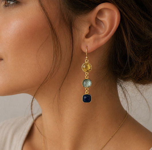 kolczyki z kamieniami HAPPY SPRING - kolczyki kamienie szlachetne srebro pozłacane