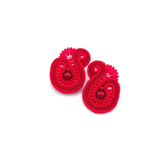 kolczyki soutache Kolczyki sutasz sztyfty czerwone Mila małe z perłą Preciosa