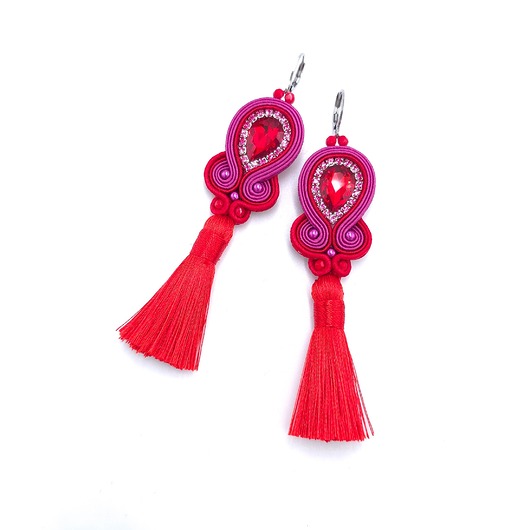 kolczyki soutache Kolczyki sutasz z chwostami czerwono różowe długie kolorowe Jolly