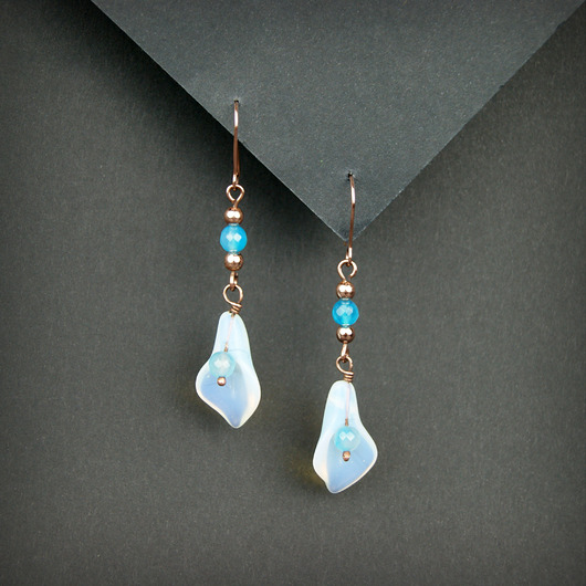 kolczyki wire wrapping Kolczyki z opalitem i agatem