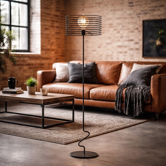 lampy podłogowe Loftowa lampa stojąca do salonu PARLA druciana czarna