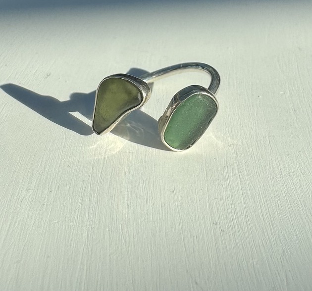 pierścionki srebrne Pierścionek Open ze szkłem morskim Doubletrouble