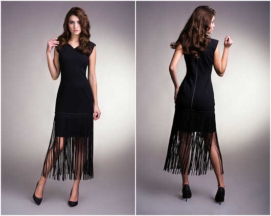 sukienki midi damskie Zjawiskowa suknia z frędzlami