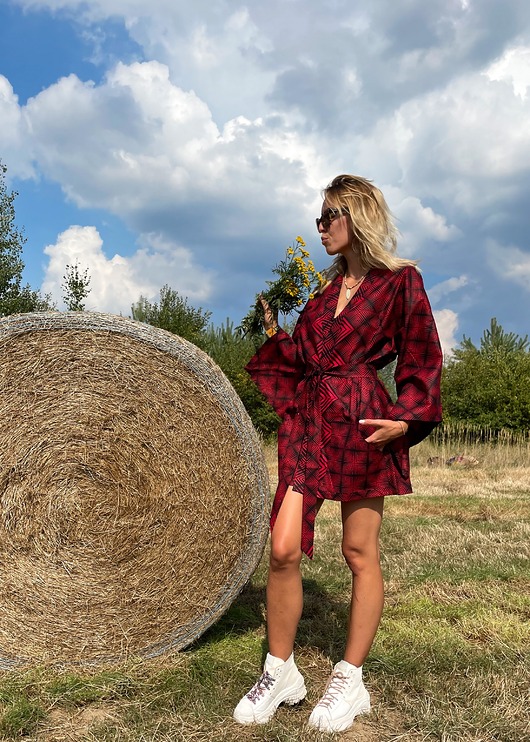 sukienki mini damskie Zmysłowe czerwono-czarne kimono Red Wine