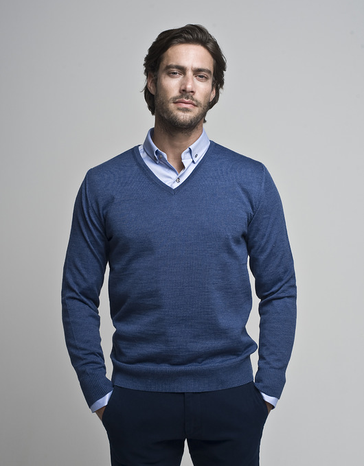Sweter corte v-neck niebieski BORGIO