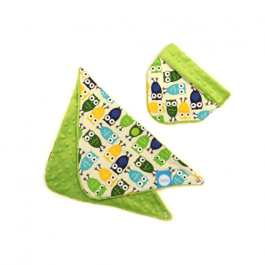 APASZKA DWUSTRONNA z minky  SOWY/ZIELONY GuGa DESIGN