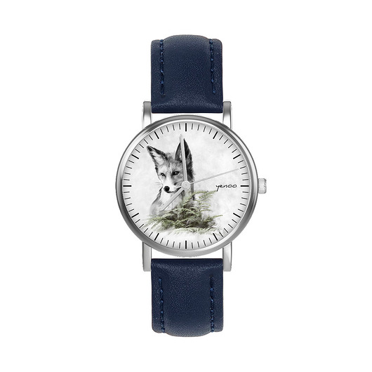 zegarki unisex Zegarek  mały - Lis - skórzany, granatowy