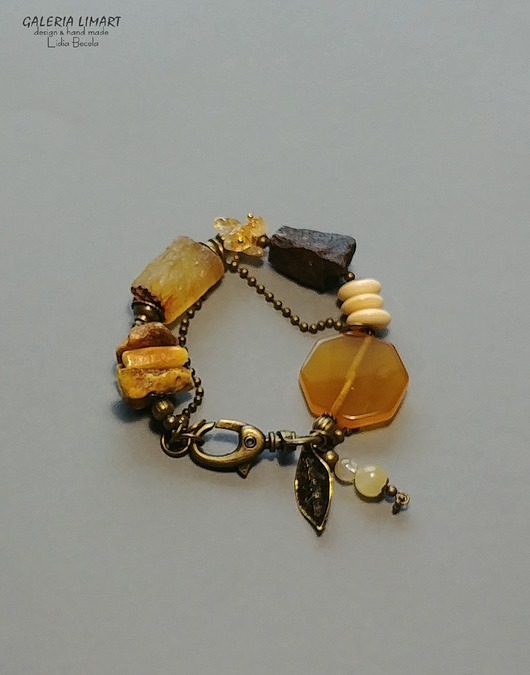 bransoletki z kamieni naturalnych Bransoleta unikat z mixu minerałów. Boho z nutą vintage Prezent lux