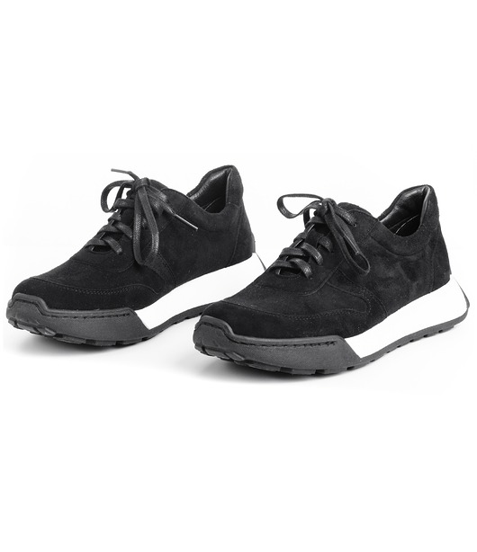 sneakersy damskie Sneakersy skórzane -  biało czarne  (7024)