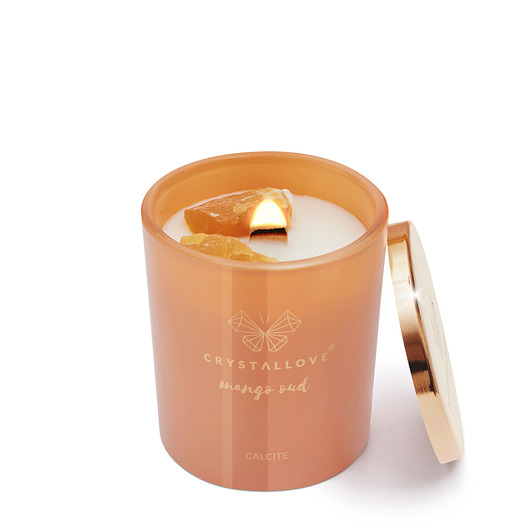 świece zapachowe CRYSTALLOVE Świeca sojowa z kalcytem mango oud 400g - limited edition