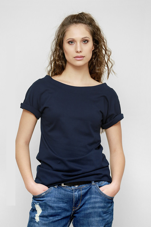 T-shirt granatowy Maja V-neck 2 w 1 Freeshion
