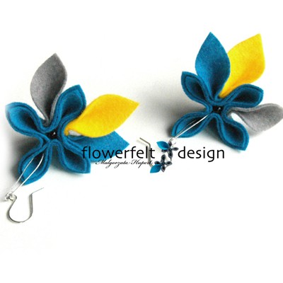 turkusowy z szarym i żółtym FlowerFelt Design