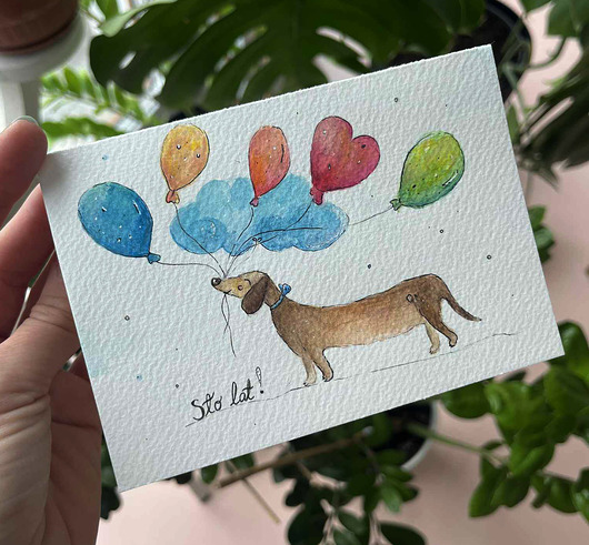 grafiki i ilustracje Kartka Urodzinowa Jamnik