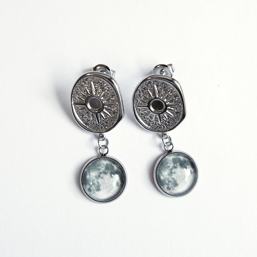 kolczyki - inne Kolekcja Starlight - kolczyki słońce, księżyc - stal