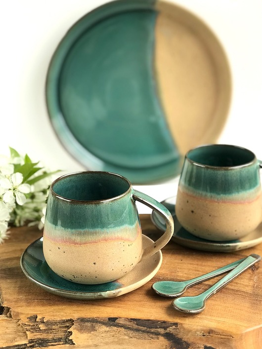 kubki Taca / Patera +  kubki ceramiczne 2 szt -  Rajska Plaża