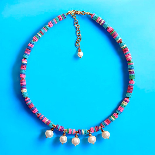 korale SUMMER COLLECTION naszyjnik : duże perły i kolorowa lawa