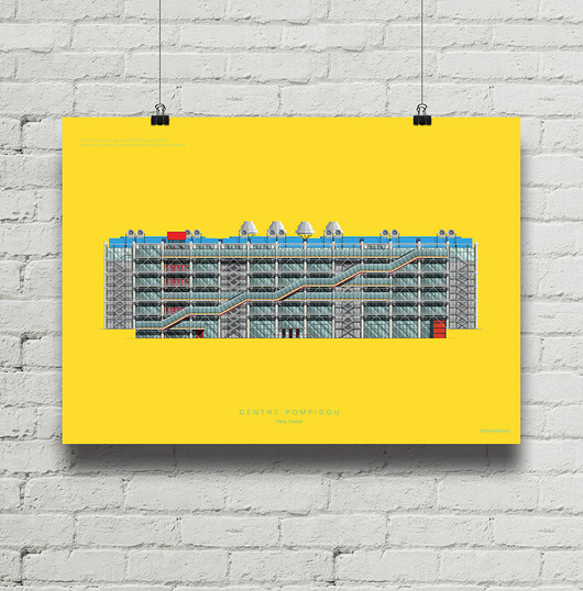 Centre Pompidou Paris - plakat giclee art minimalmill