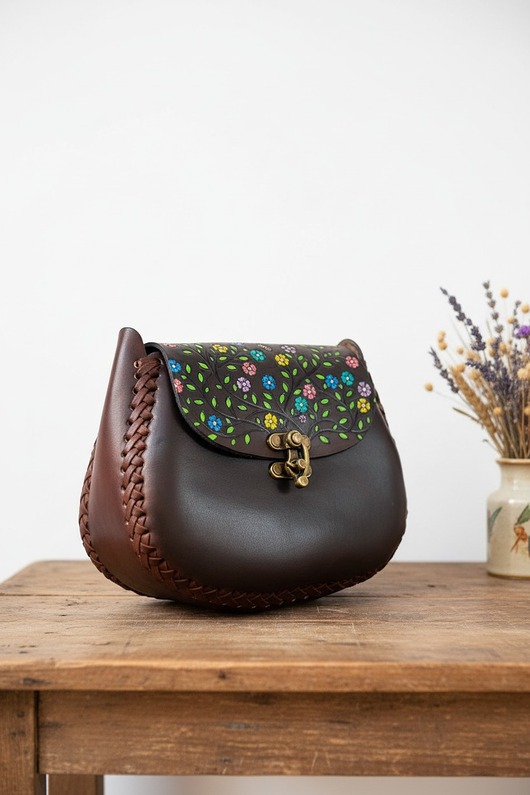 torby na ramię Torebka skórzana Marlene kwiaty ręcznie robiona
