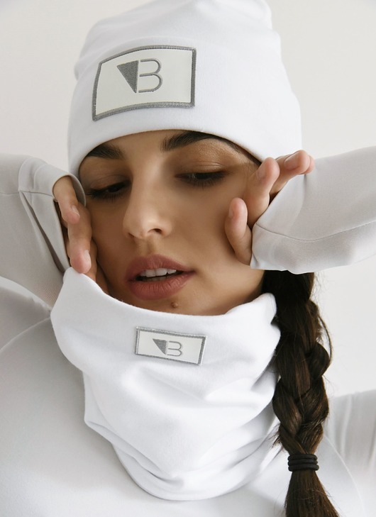 Biały bawełniany zestaw czapka+komin/unisex Lucas Brondel