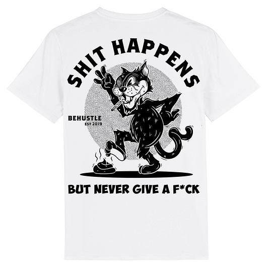 Koszulka biała męska - unisex - Shit Happens BeHustle Apparel