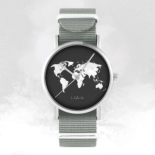zegarki unisex Zegarek - Mapa świata - szary, nato