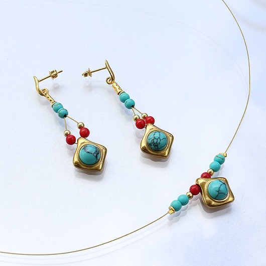 komplet biżuterii Filigranowy komplet z turkusem i koralem