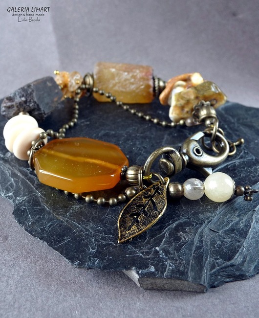 bransoletki z kamieni naturalnych Bransoleta unikat z mixu minerałów. Boho z nutą vintage Prezent lux