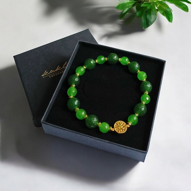 bransoletki z kamieni naturalnych Zielona bransoletka : drzewo życia : zielony jadeit & hematyt