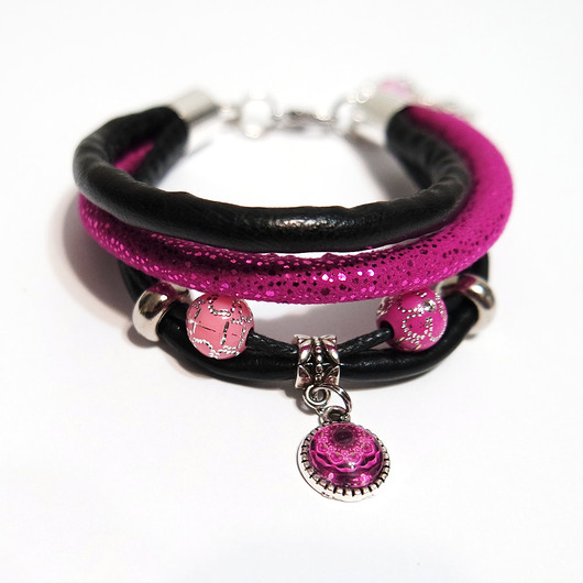 bransoletki ze szkła Bransoletka - Różowa koronka - rzemienie