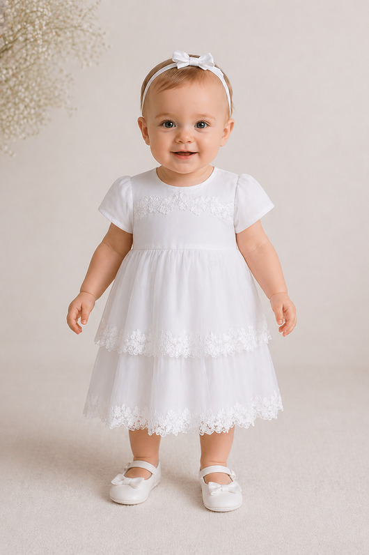 szatki, ubranie na chrzest Biała koronkowa sukienka ma chrzest Arabel
