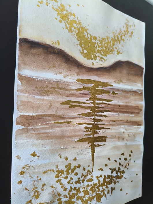grafiki i ilustracje PROMOCJA! Złote akwarele 30x42 abstrakcja morze szlagmetal złoto folia Golden