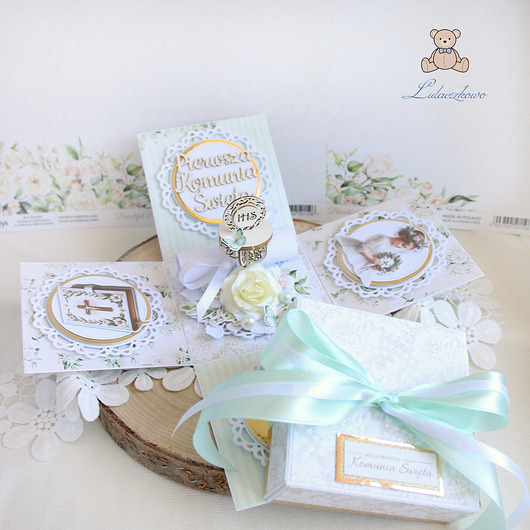 kartki na komunię Exploding box komunijny, kartka na komunię "Greenery 5" GOTOWY