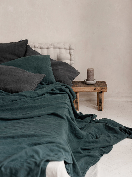 Lniana narzuta simple - ocean green LUMIO