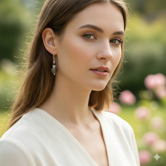 kolczyki z kamieniami Klasyczne, szare kolczyki, srebro 925, kamień słoneczny, ręcznie robione