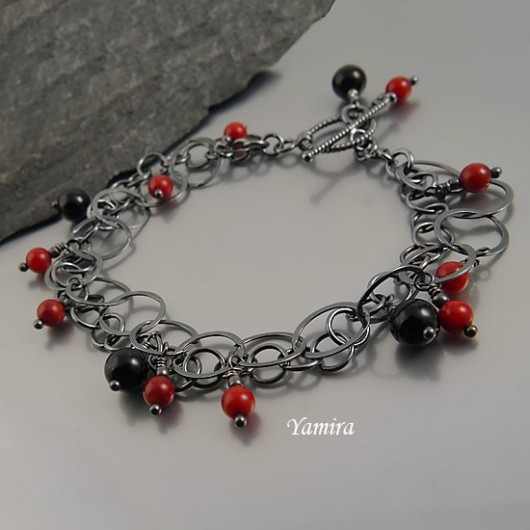 onyks z koralem exclusive - bransoletka yamira