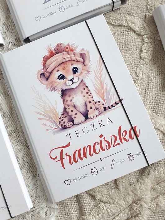 notatniki i albumy TECZKA LWIĄTKO z metryczką, prezent na roczek, narodziny, Chrzest