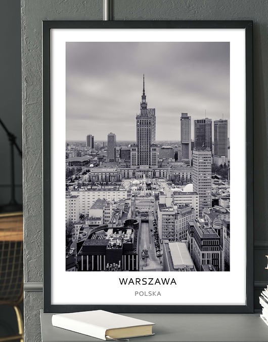 plakaty Plakat  czarno biały - MIASTO PANORAMA WARSZAWY