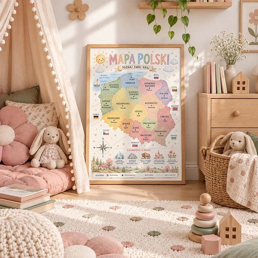 obrazy i plakaty do pokoju dziecięcego Plakat edukacyjny MAPA POLSKI dla dziewczynki