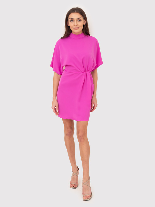 sukienki midi damskie Różowa sukienka mini z marszczoną talią DA1782 HOT PINK