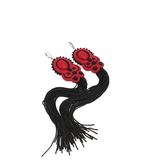 kolczyki soutache Kolczyki sutasz czerwono-czarne z chwostem