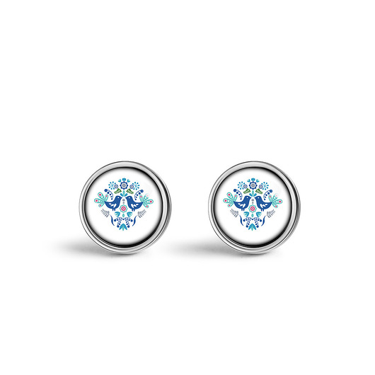 Kolczyki sztyfty - Folkowe ptaki blue - mini,stal yenoo