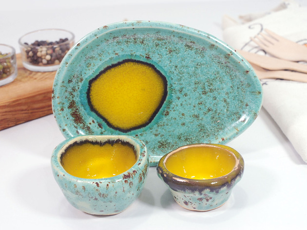 Wielkanoc - inne Ceramiczny zestaw - podstawka, jajecznik, miseczka na sól