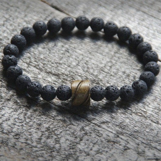 męska bransoletka :: khaki ceramics & black LAVA kaktusia
