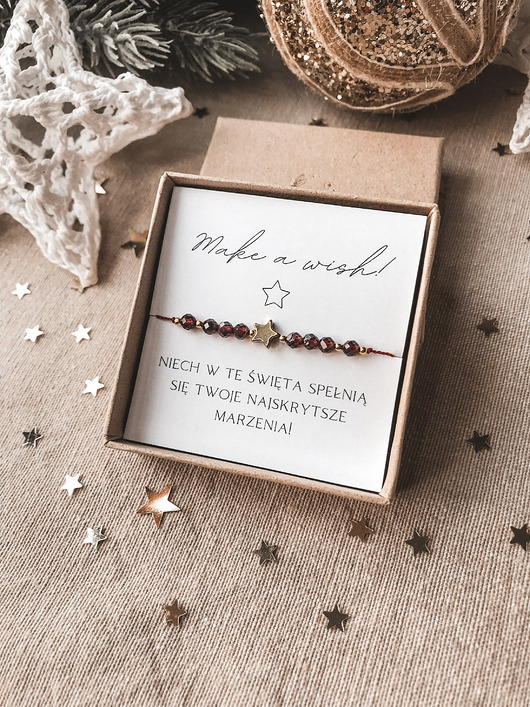 bransoletki z kamieni naturalnych Bransoletka Make a wish bordowa z granatem prezent na Święta