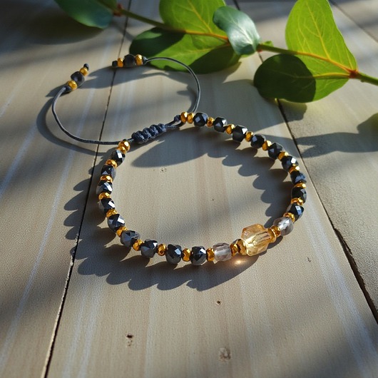 bransoletki z kamieni naturalnych DOBROBYT i OCHRONA - amulet - cytryn, kwarc dymny, TURMALIN: PREMIUM