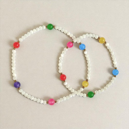 bransoletki z kamieni naturalnych RAZEM TANIEJ! bransoletki na rękę i nogę : muszla biała i kolorowy jadeit