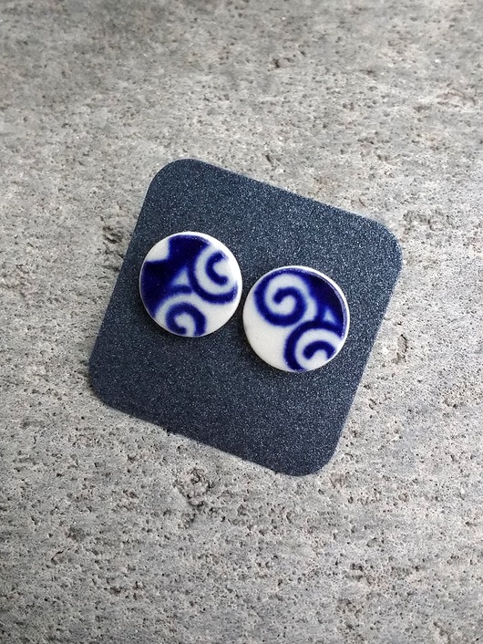 Kolczyki ceramiczne Bolesławiec biżuteria z talerzy