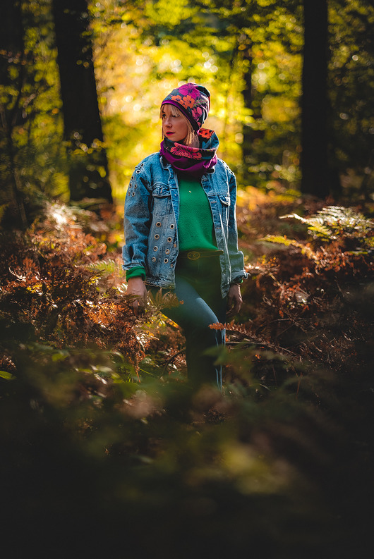 czapki damskie Dwustronny ciepły komplet damski z szerokim kominem KOLOROWY KWIAT
