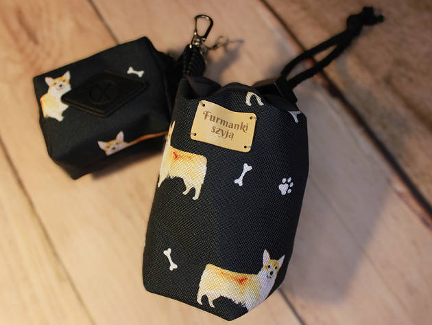 dla zwierząt różne Zestaw saszetka na smaczki i woreczki  # corgi