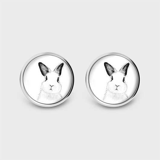 kolczyki szklane Kolczyki sztyfty - Królik - grafika